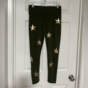 PINK olive green gold star leggings